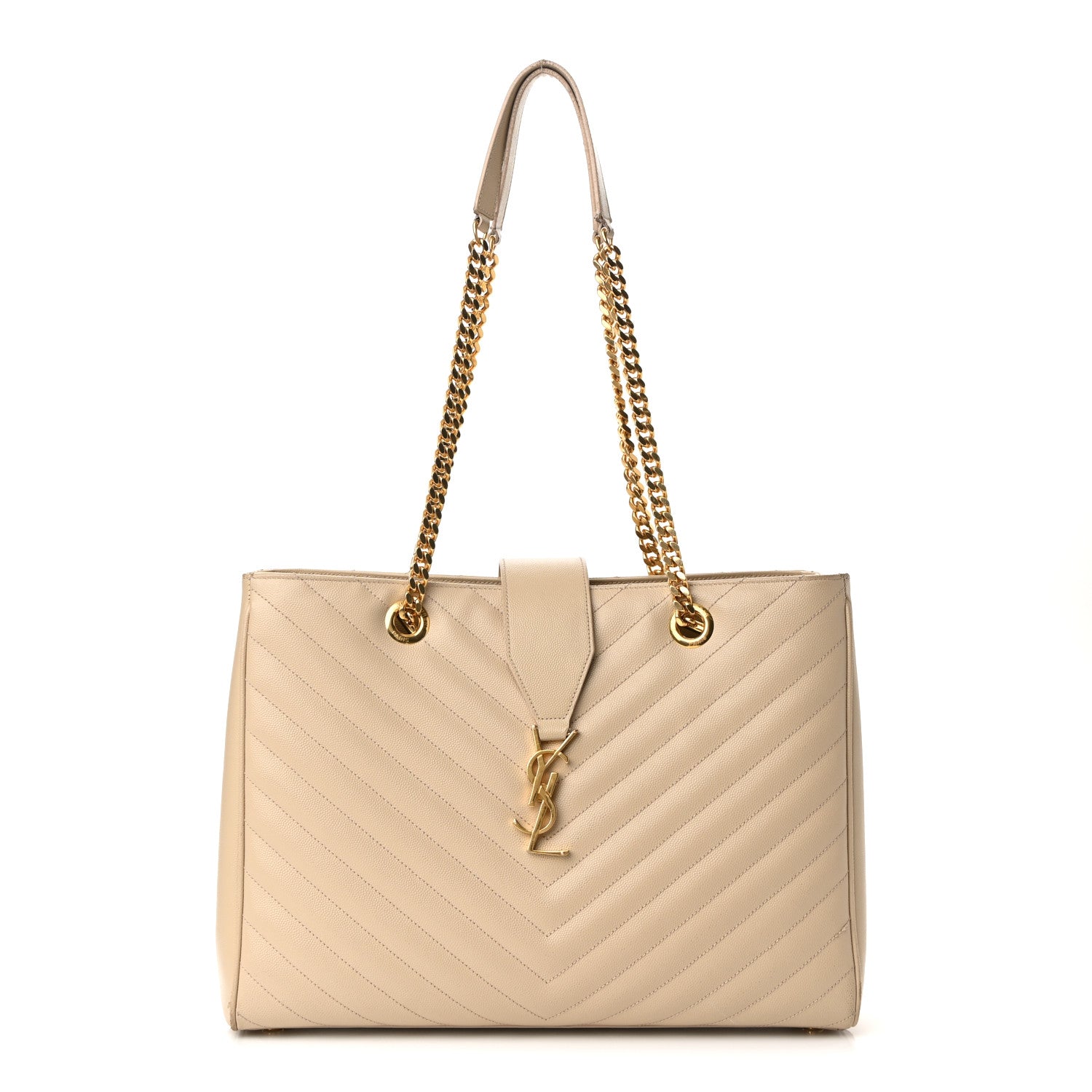 Saint Laurent Grain De Poudre Matelasse Chevron Monogram Shopping Bag Nude Powder 1 of 11