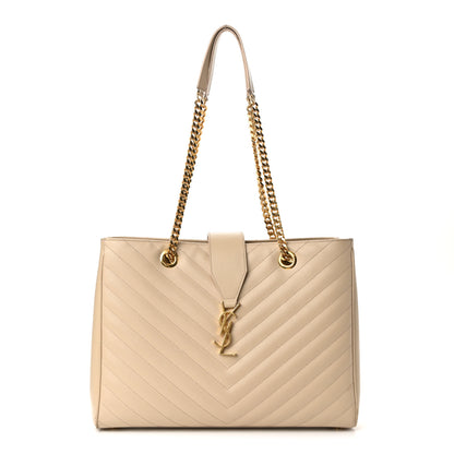 Saint Laurent Grain De Poudre Matelasse Chevron Monogram Shopping Bag Nude Powder 1 of 11