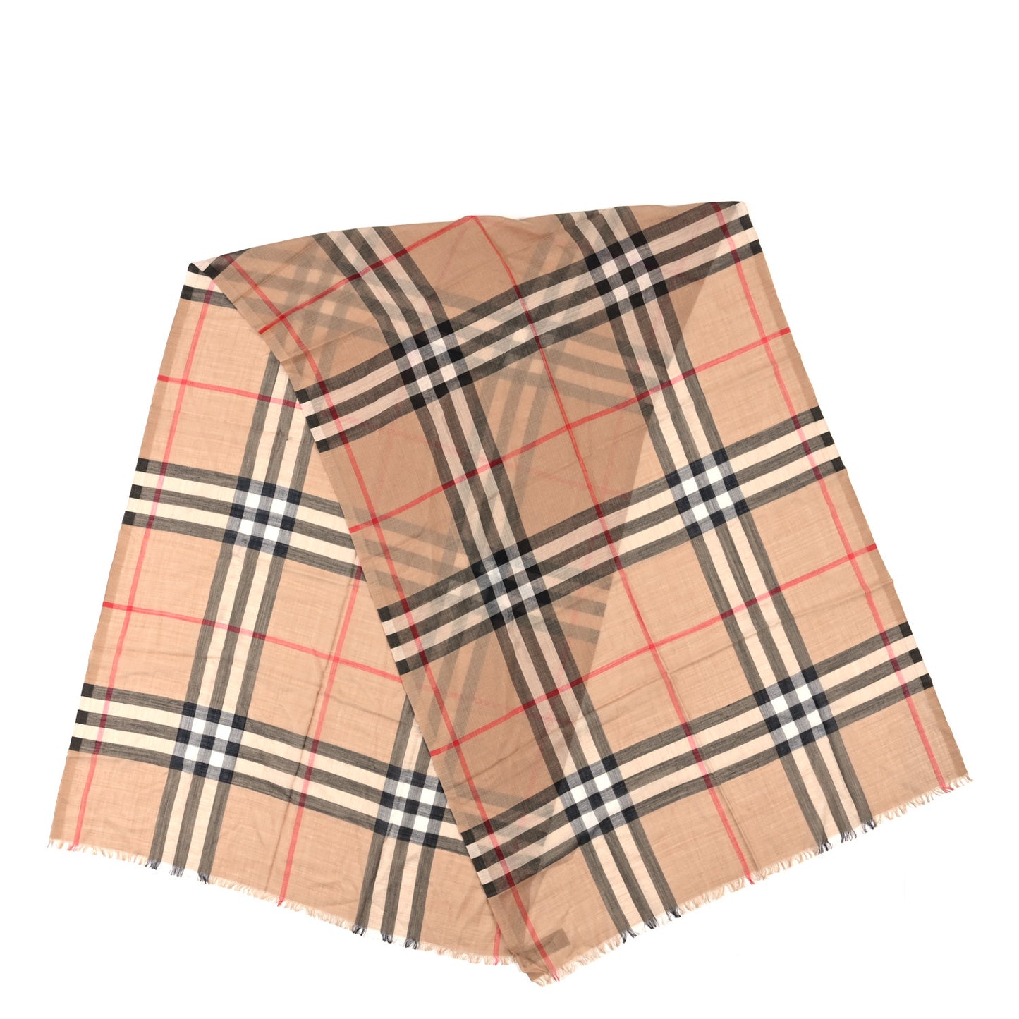 Wool Silk Gauze Giant Check Lightweight Scarf Archive Beige