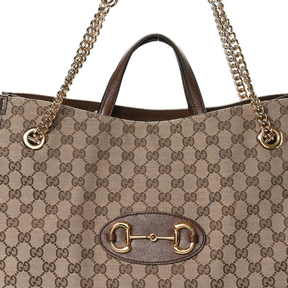Gucci Monogram Calfskin Large Horsebit 1955 Tote Bag Beige Brown Sugar 8 of 13