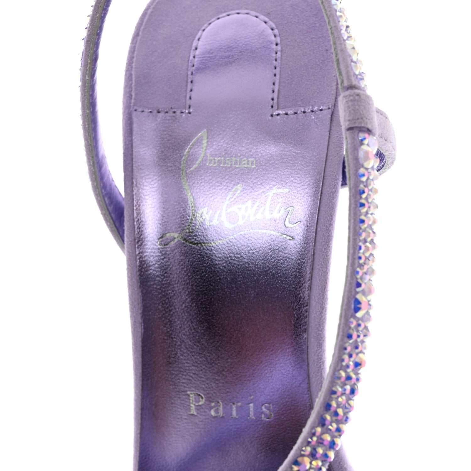 Christian Louboutin Suede Crystal Strass Rosalie 100 Sandals 38.5 Lilac Smoke 6 of 8