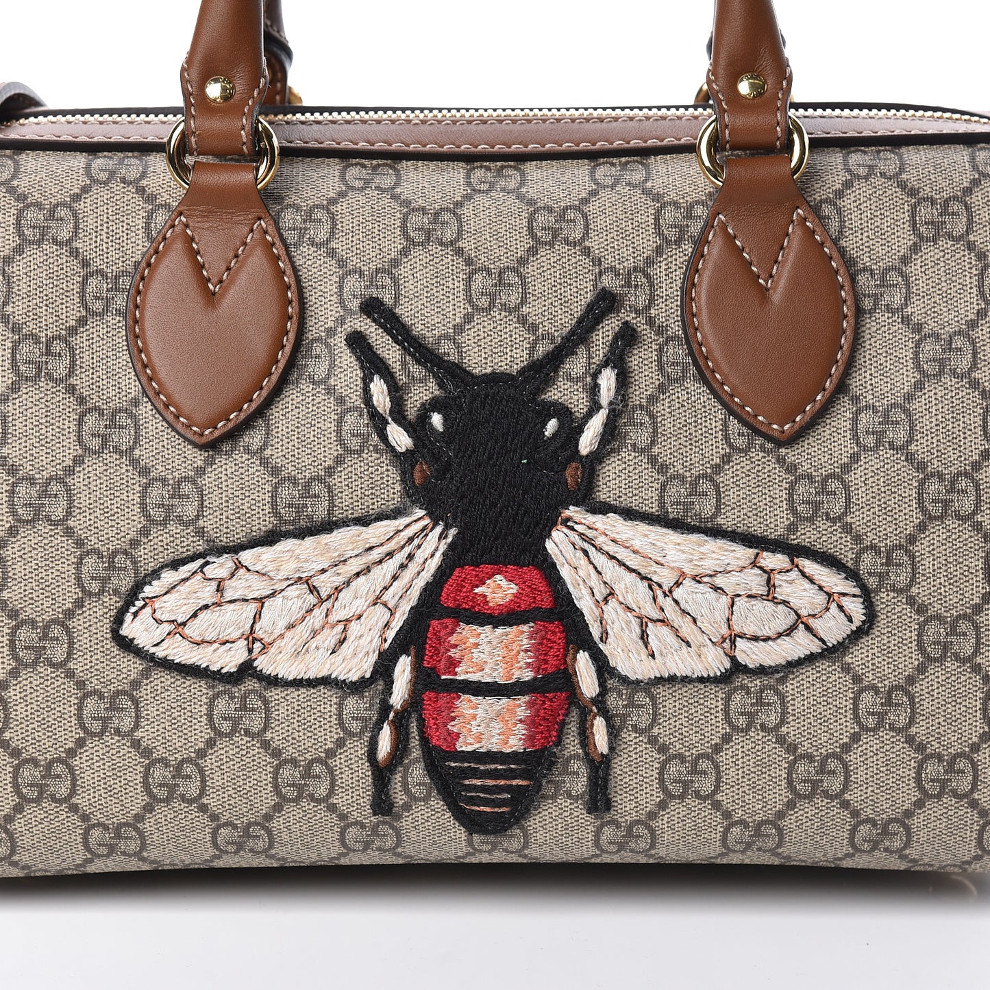 GG Supreme Monogram Bee Embroidered Small Boston Beige Tuscany