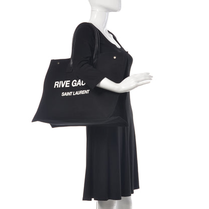 Saint Laurent Linen Calfskin Rive Gauche Tote Black 2 of 9