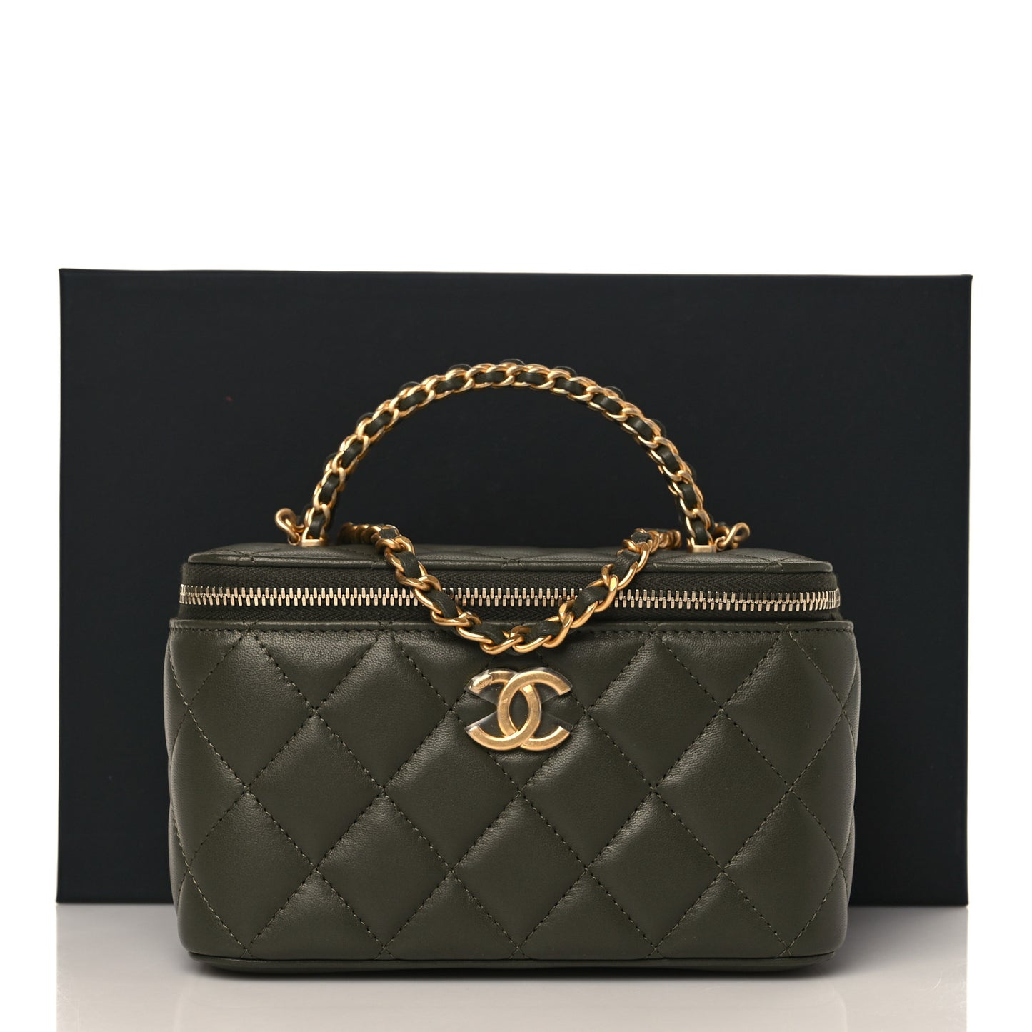 Lambskin Quilted Pick Me Up Vanity Case Khaki