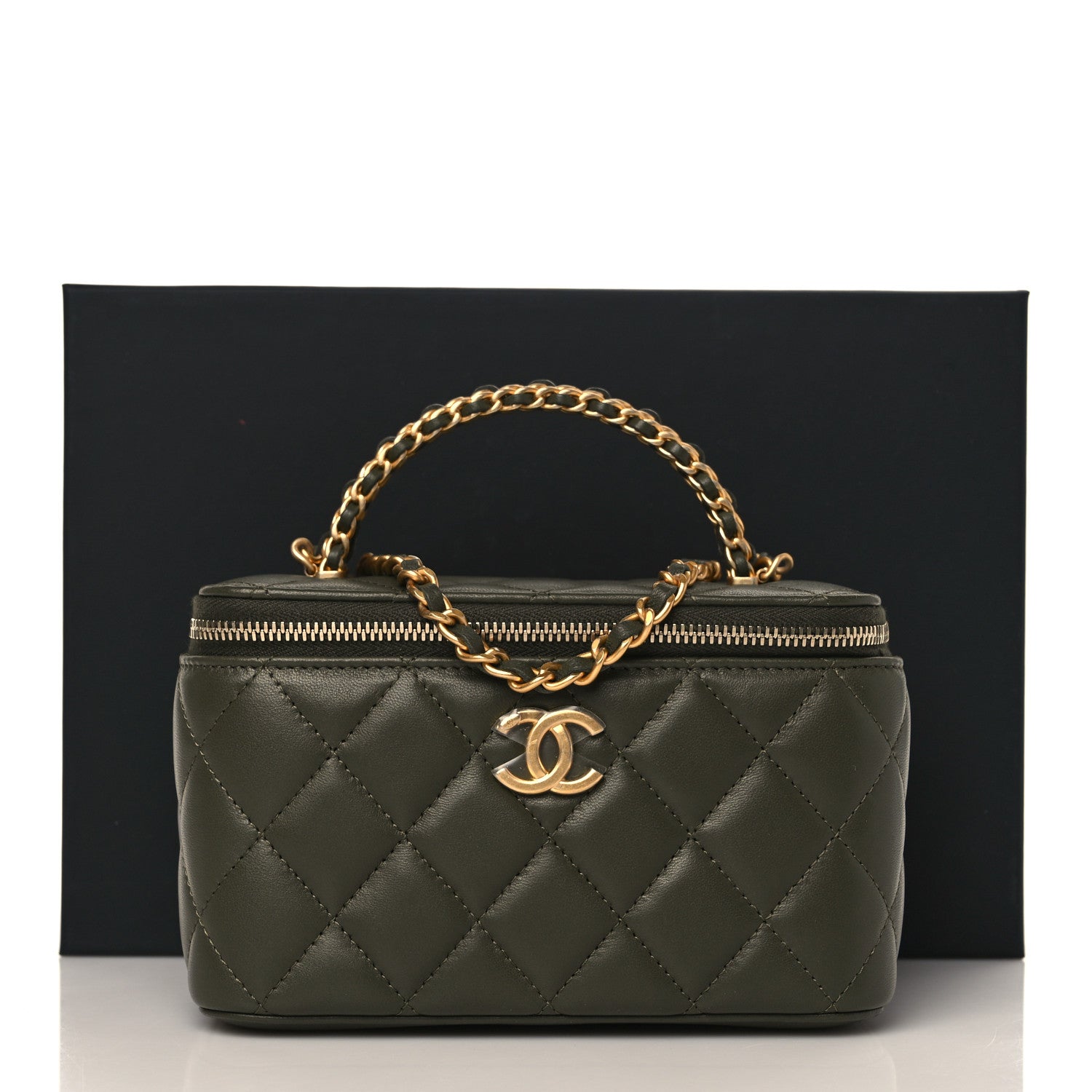 Chanel Lambskin Quilted Pick Me Up Vanity Case Khaki 11 of 11