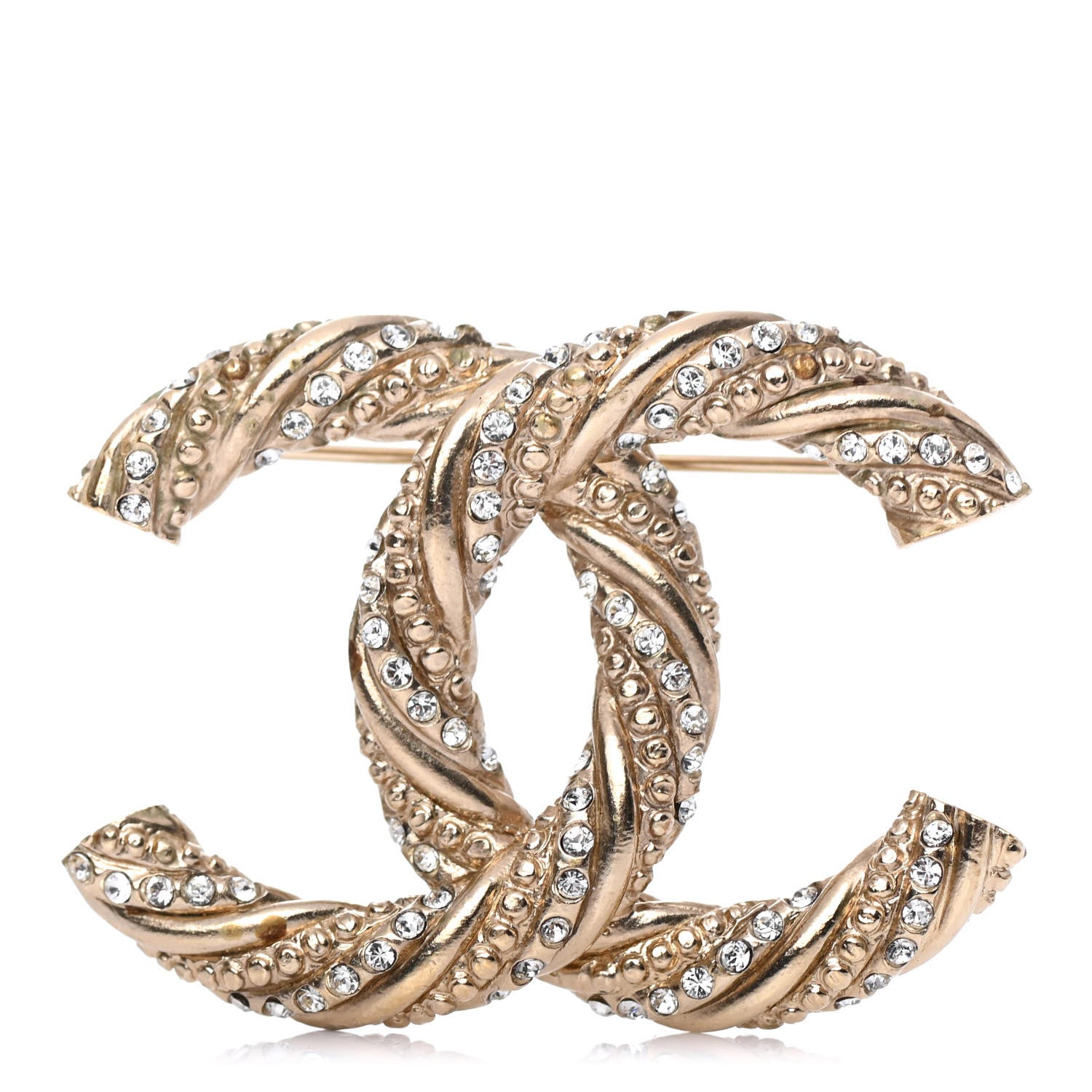 Chanel Crystal Twisted CC Brooch Light Gold 1 of 4