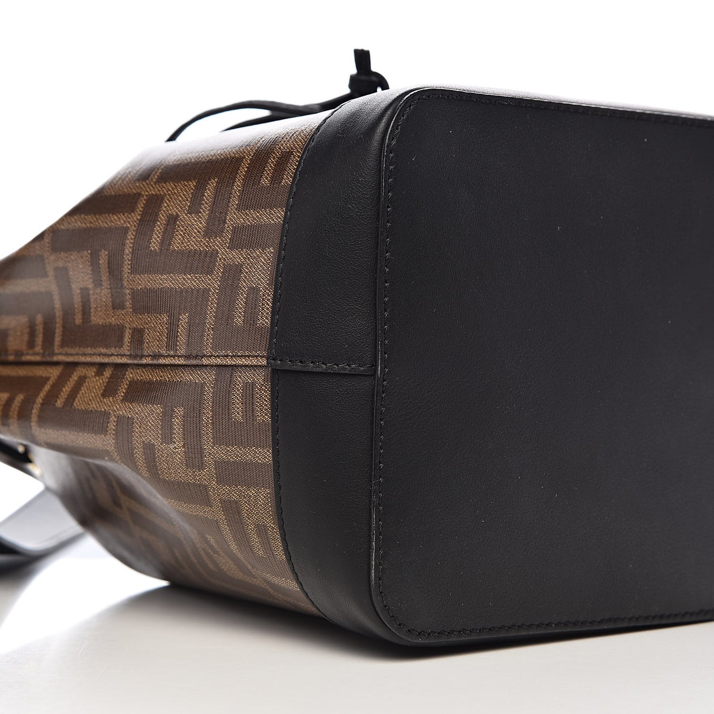 Glazed Fabric Vitello Grace F is Fendi FF 1974 Stamp Patch Grande Mon Tresor Bucket Bag Mogano Panna Black