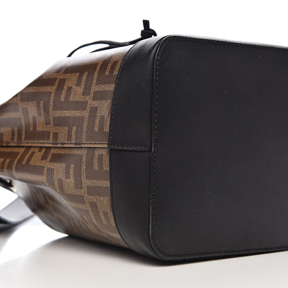 Fendi Glazed Fabric Vitello Grace F is Fendi FF 1974 Stamp Patch Grande Mon Tresor Bucket Bag Mogano Panna Black 9 of 11