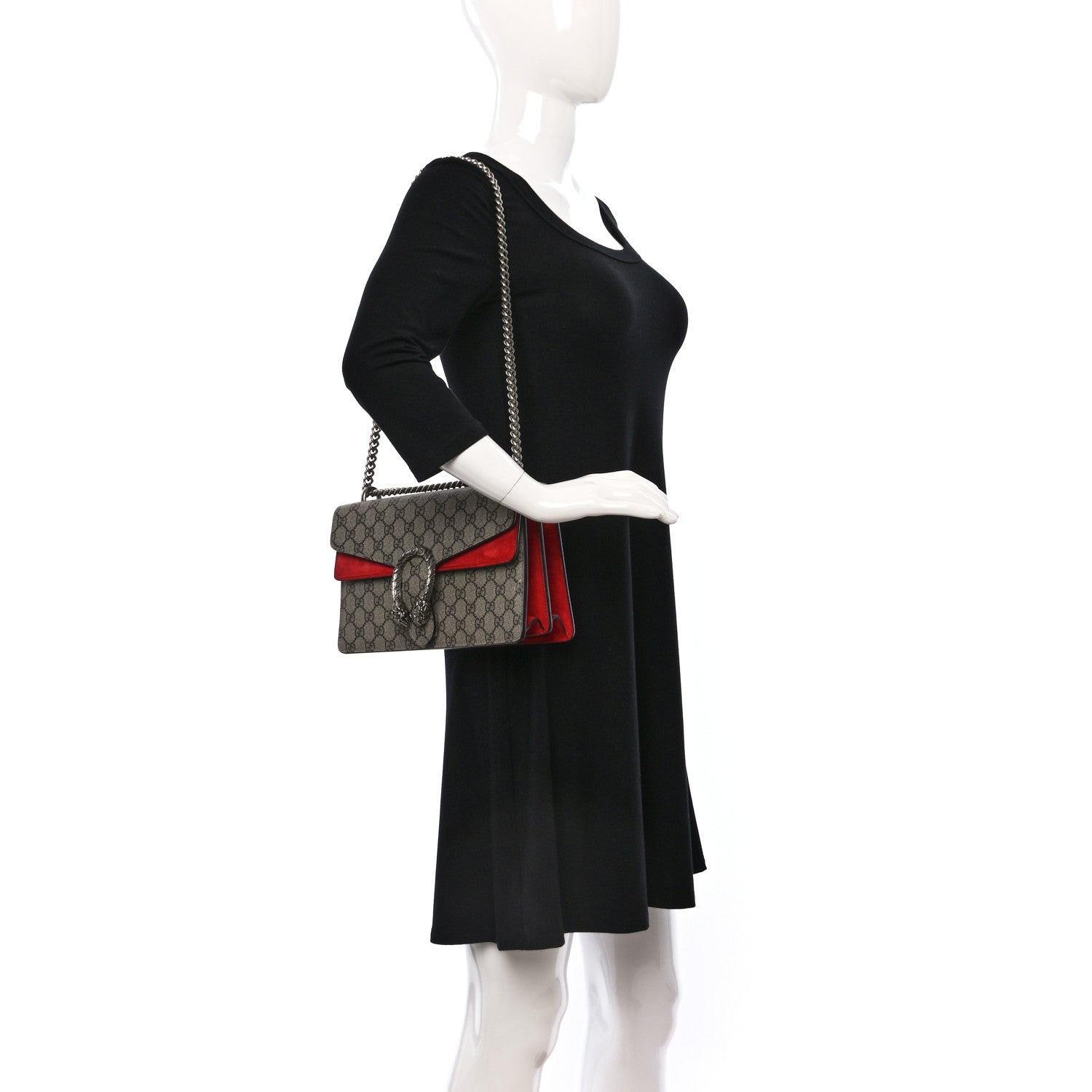 Gucci GG Supreme Monogram Suede Small Dionysus Shoulder Bag Beige Ebony Vulcanic Red 2 of 9