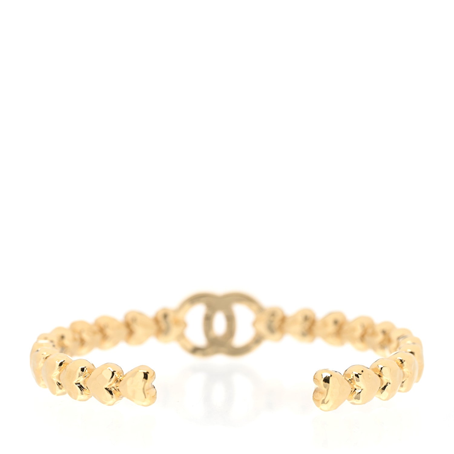 Chanel Crystal CC Heart Link Cuff S Bracelet Gold 3 of 5