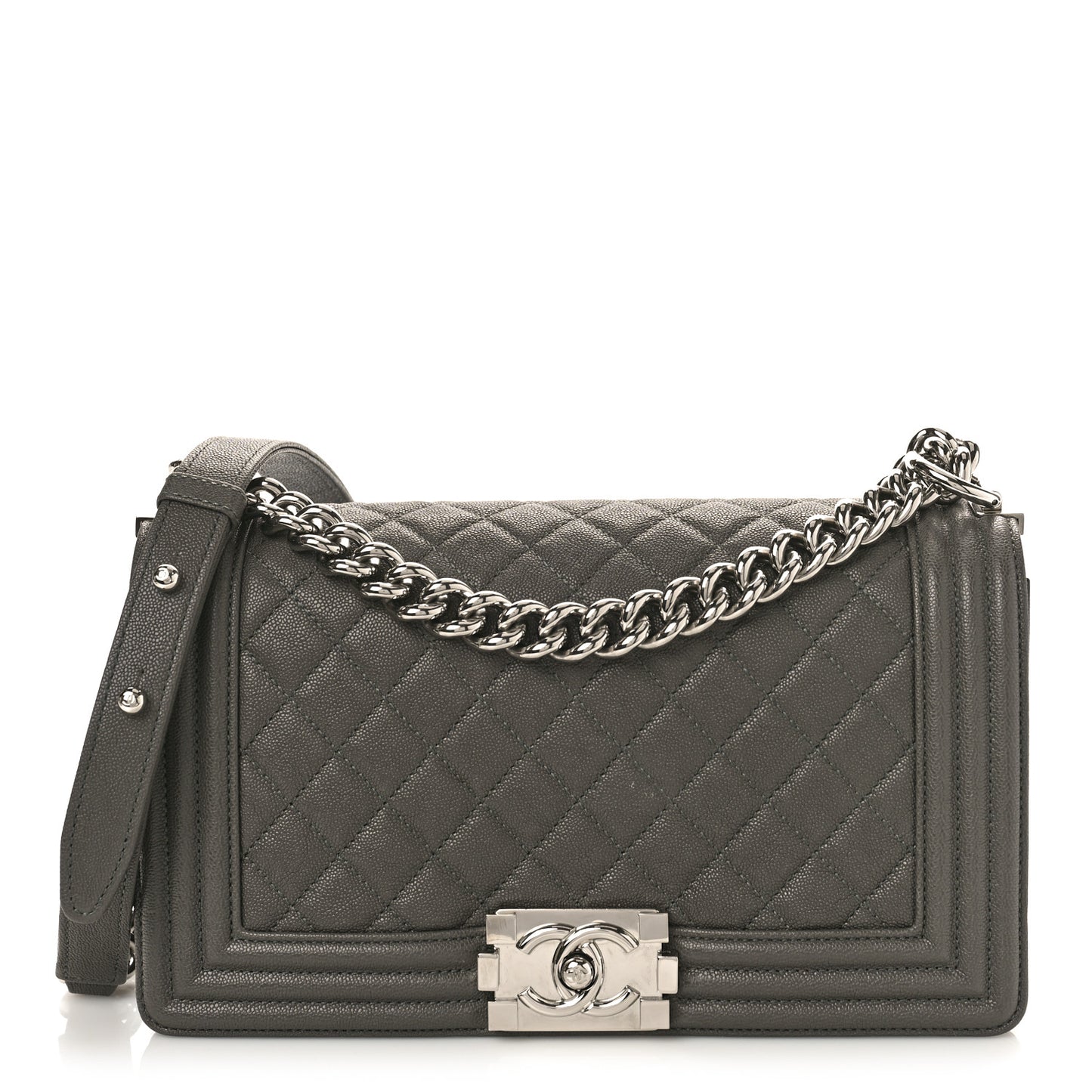 Caviar Quilted Medium Boy Flap Grey