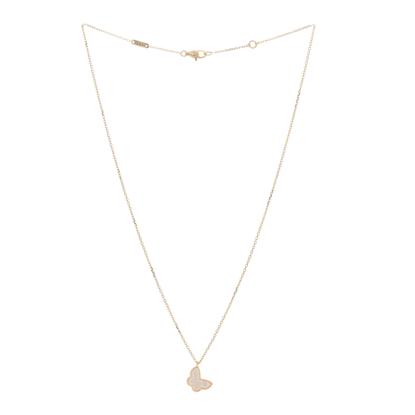 VAN CLEEF & ARPELS 18K Yellow Gold Mother of Pearl Sweet Alhambra Butterfly Pendant Necklace