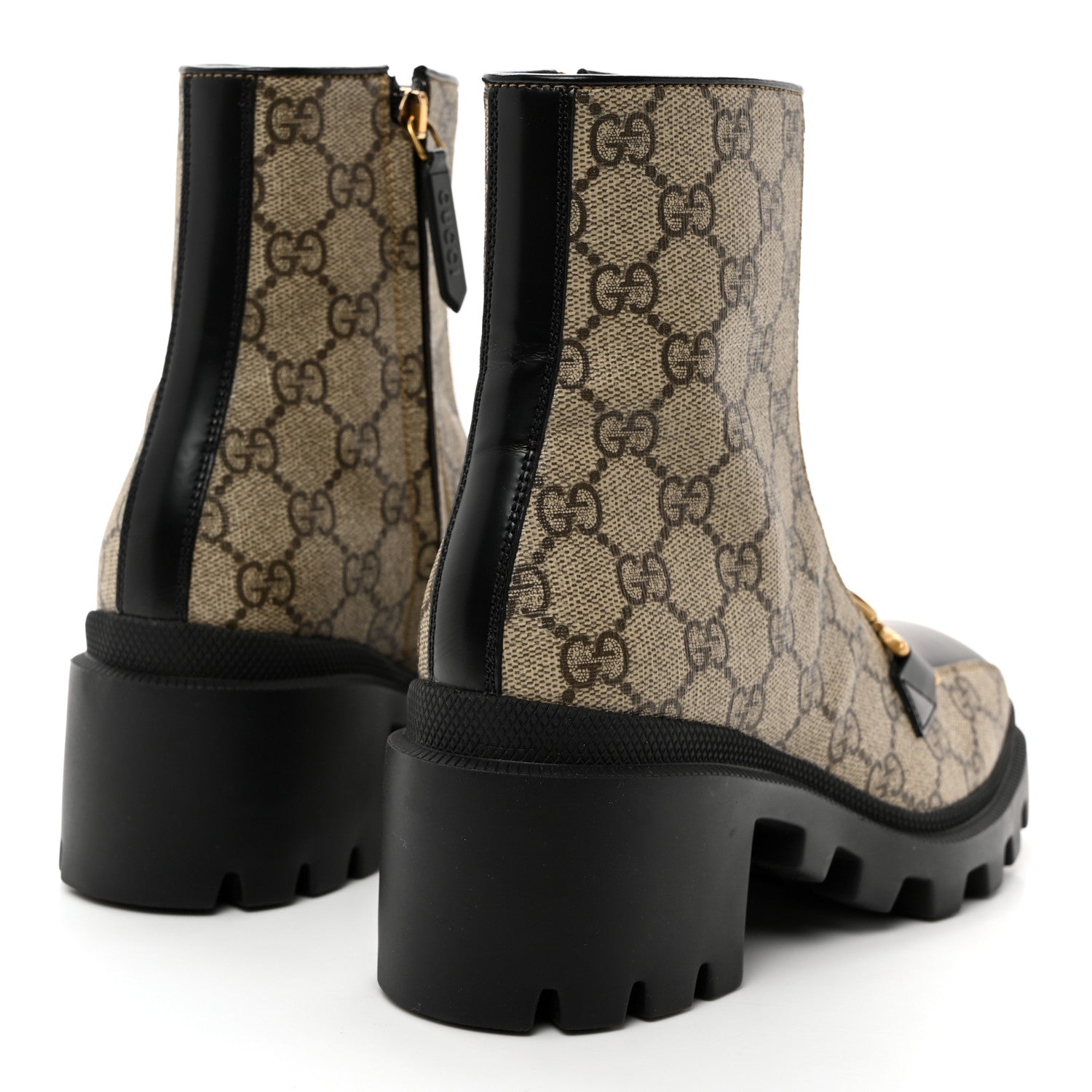 Gucci GG Supreme Monogram Magnum Calfskin Interlocking G Womens Lug Sole Ankle Boots 35.5 Beige Ebony Black 4 of 10