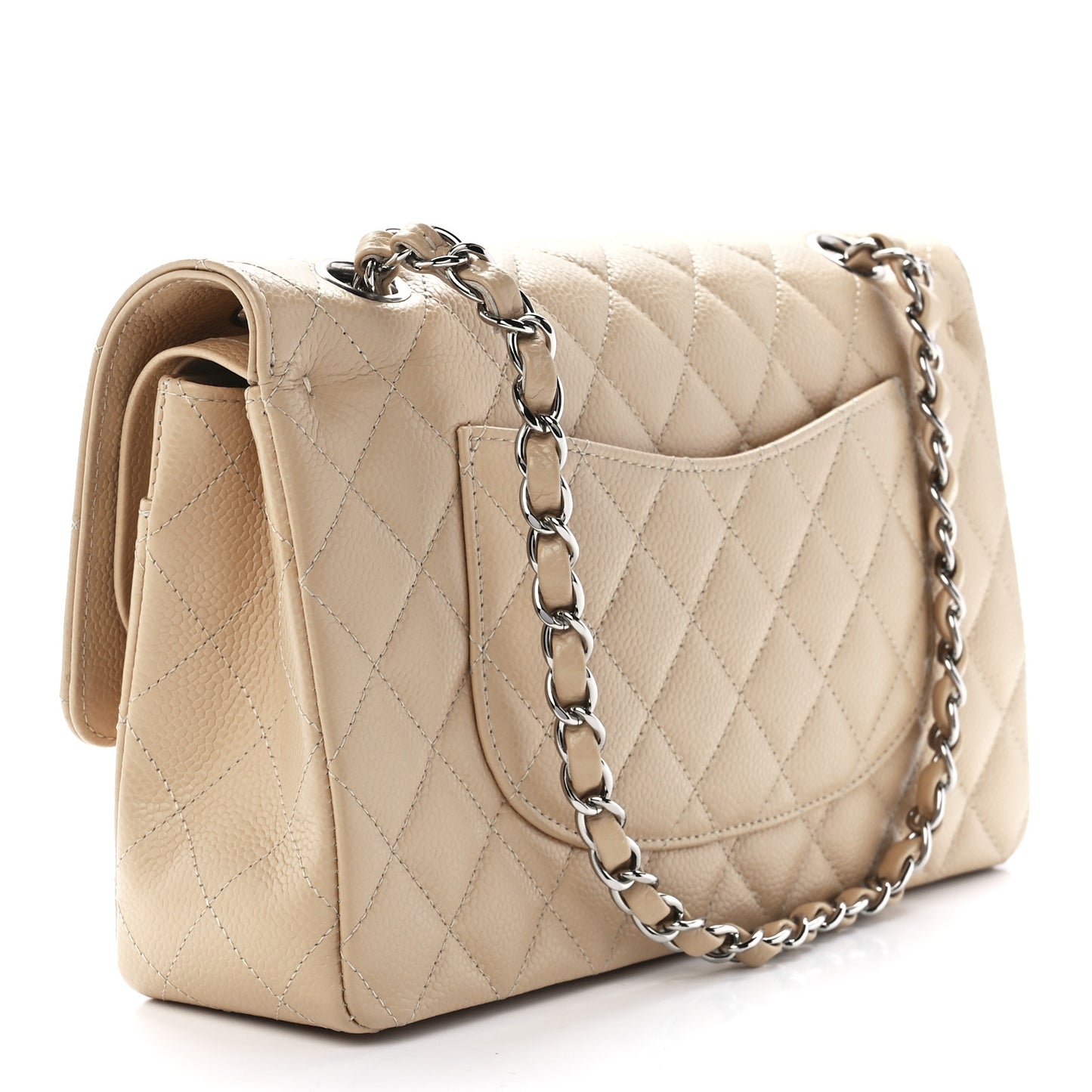 Caviar Quilted Medium Double Flap Beige
