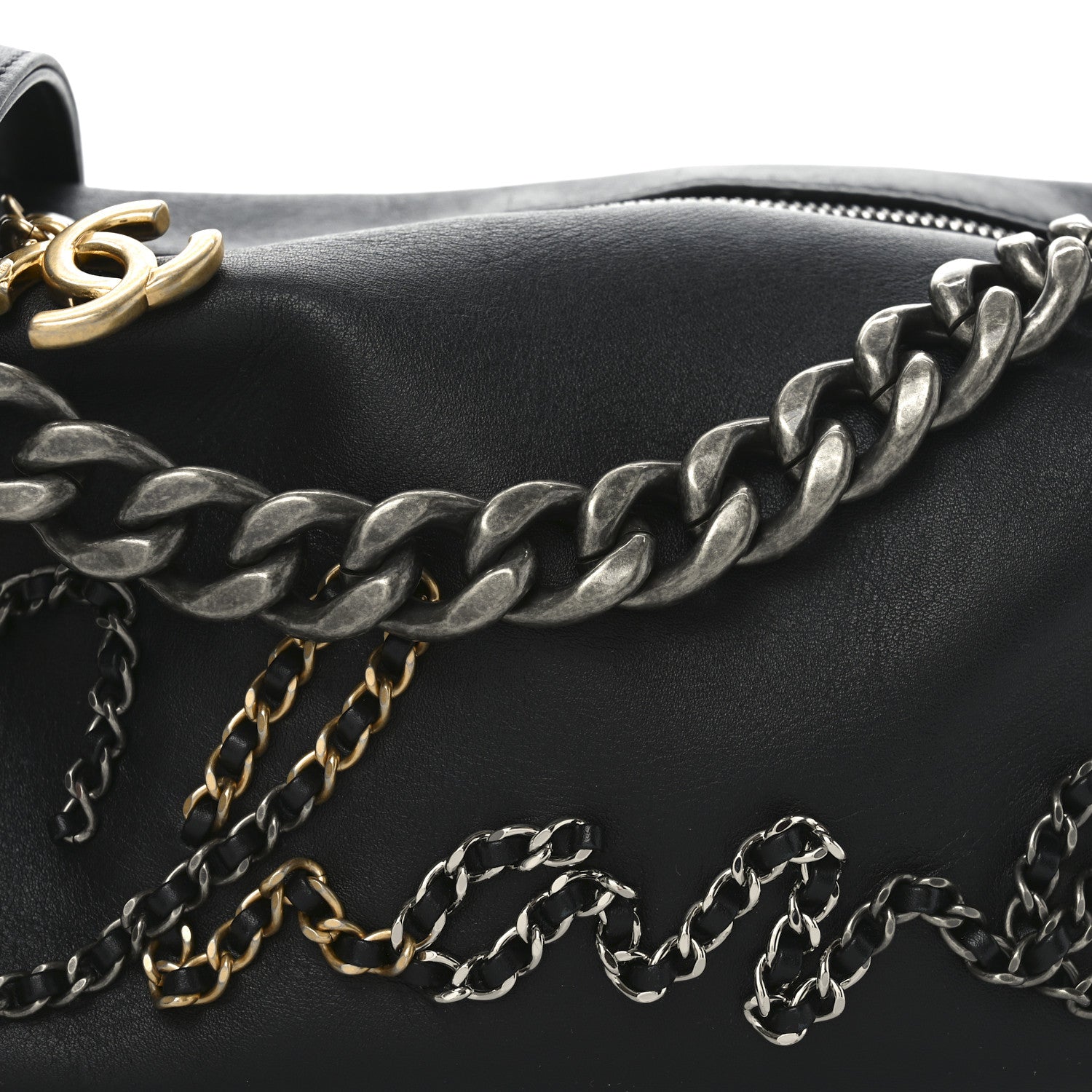 Chanel Calfskin Chain 20s Signature Hobo Black 7 of 9