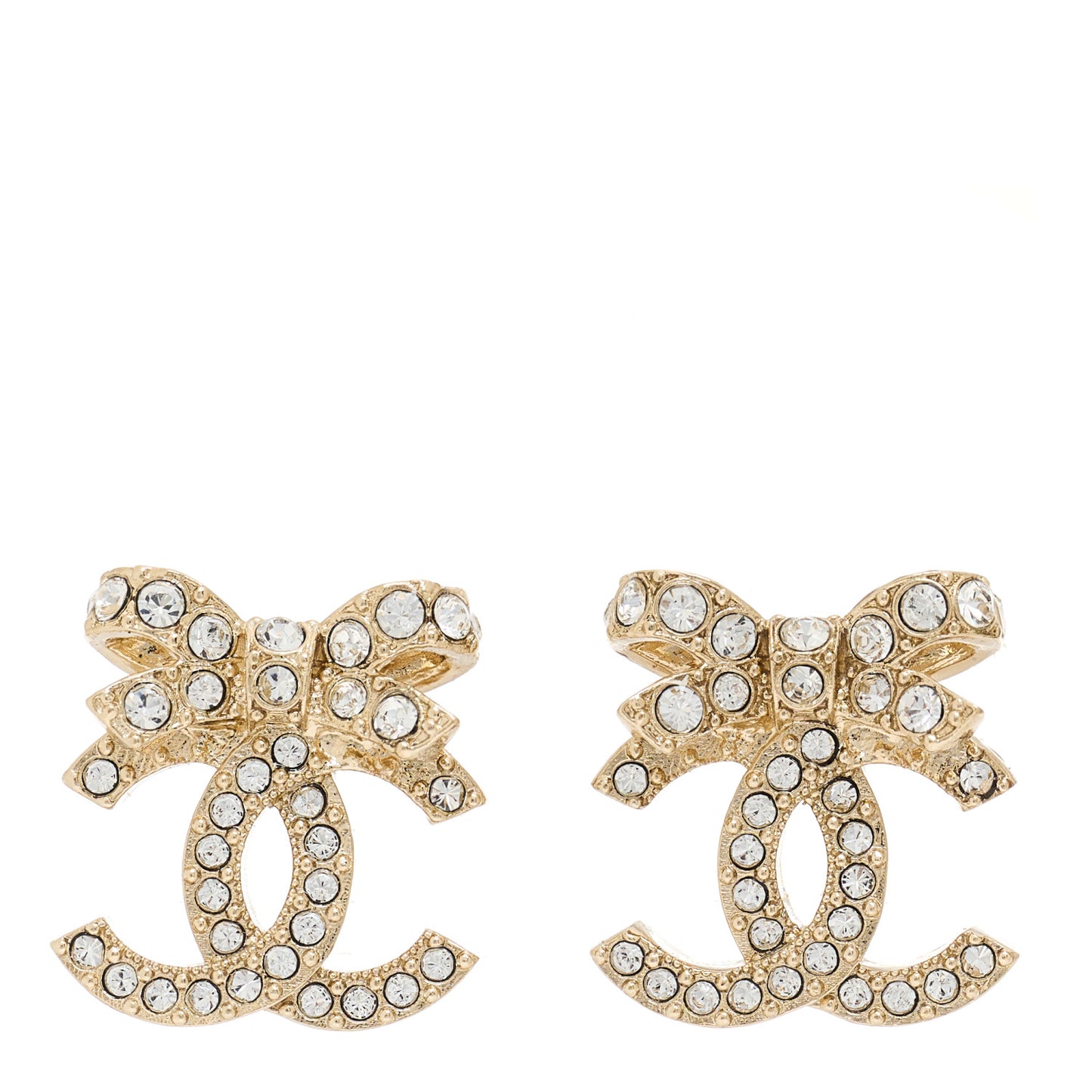 Crystal CC Bow Dangle Earrings Gold
