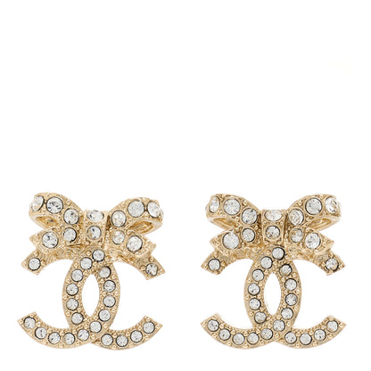 Chanel Crystal CC Bow Dangle Earrings Gold 1 of 5