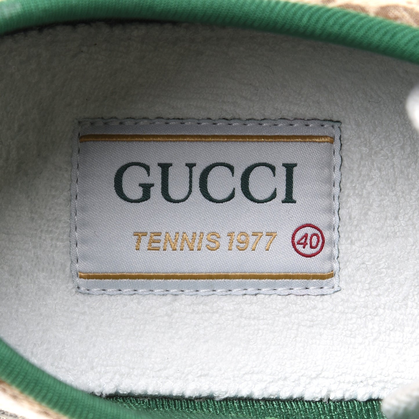 GG Monogram Web Womens 1977 Tennis Sneakers 40 Beige Ebony Mystic White