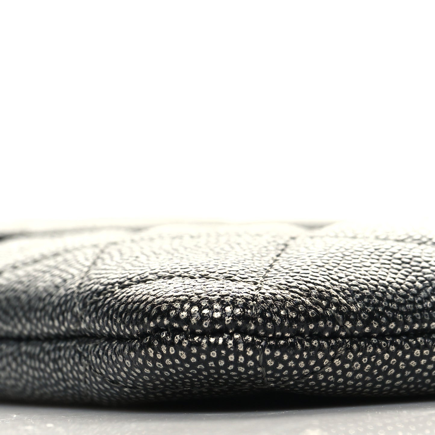 Metallic Caviar Quilted Medium Golden Class Pouch Dark Grey