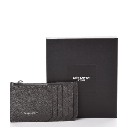 Saint Laurent Grained Calfskin 5 Fragments Zip Pouch Card Holder Dark Anthracite 8 of 8