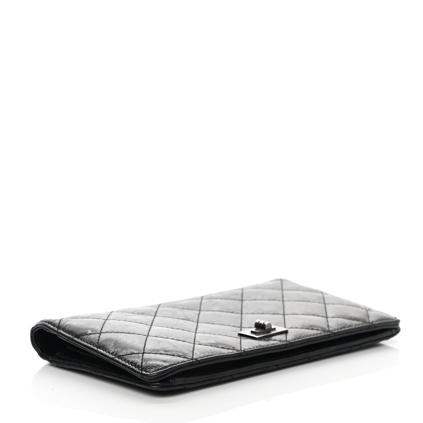 Patent Crumpled Calfskin Quilted Yen Reissue Wallet Black