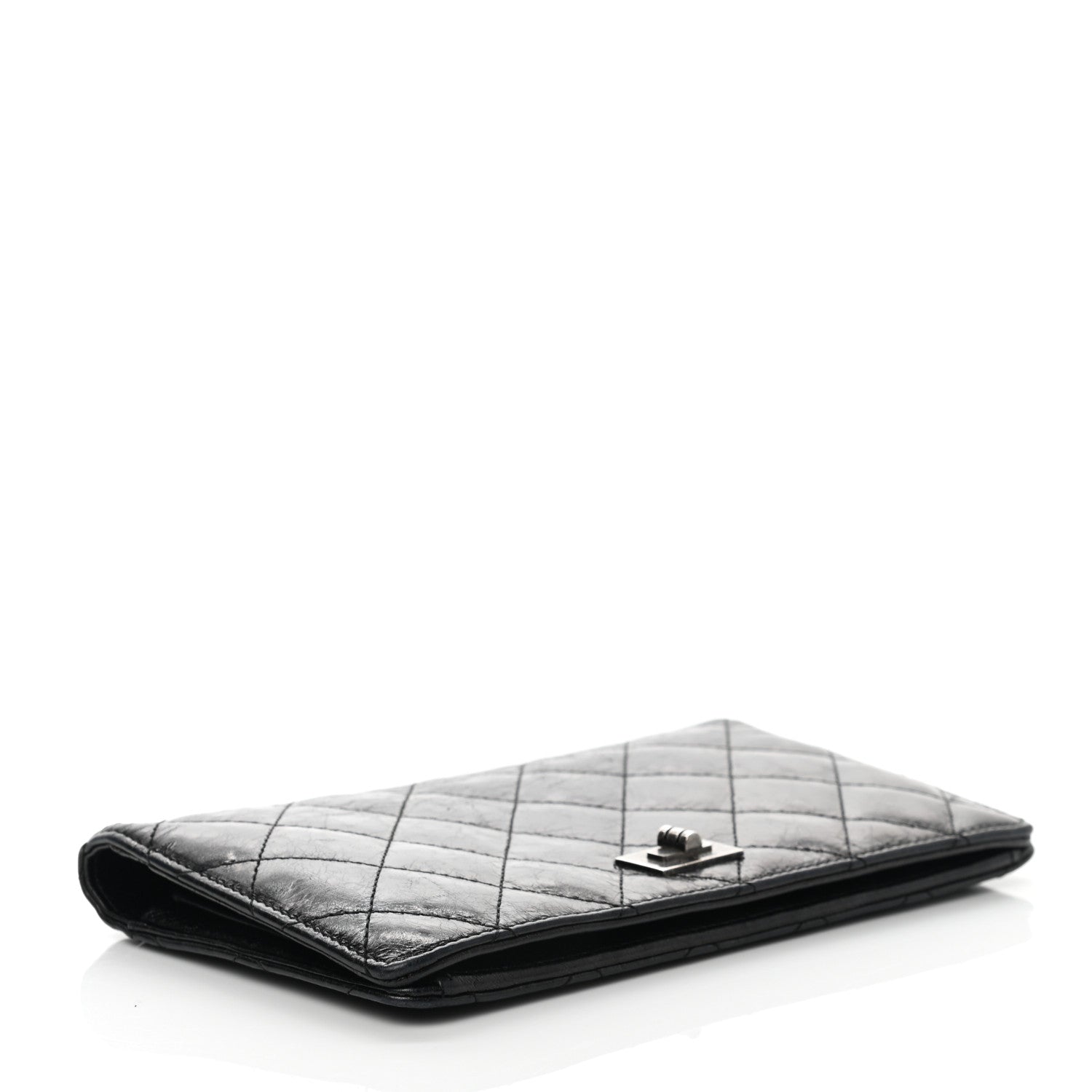 Chanel Patent Crumpled Calfskin Quilted Yen Reissue Wallet Black 4 of 9