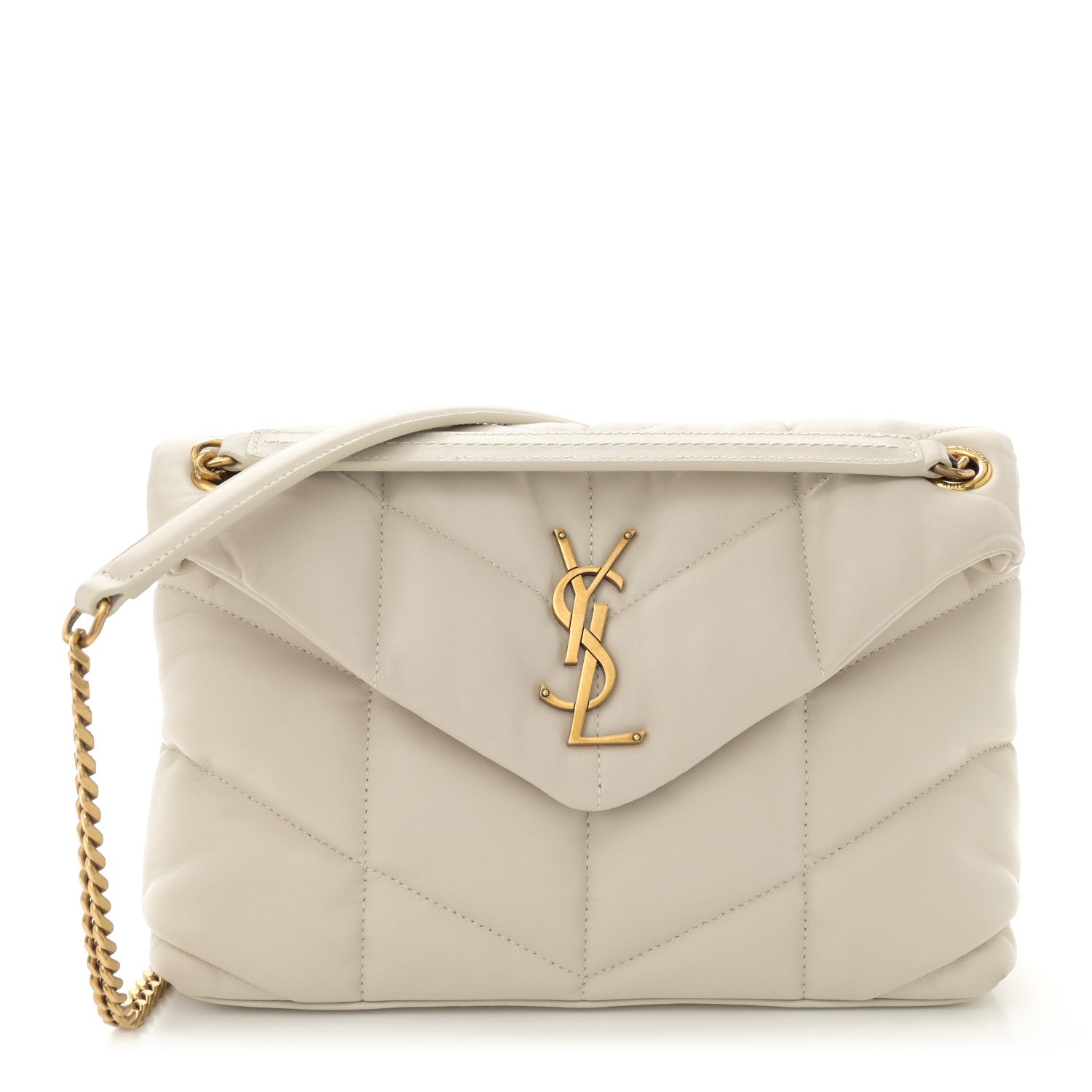 Saint Laurent Lambskin Quilted Small Loulou Puffer Monogram Chain Satchel Crema Soft 1 of 12