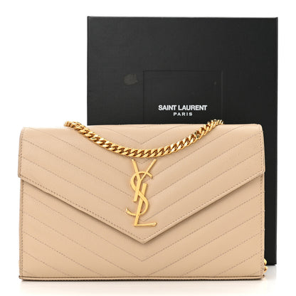 Saint Laurent Grain De Poudre Matelasse Chevron Monogram Chain Wallet  Nude Powder 13 of 13