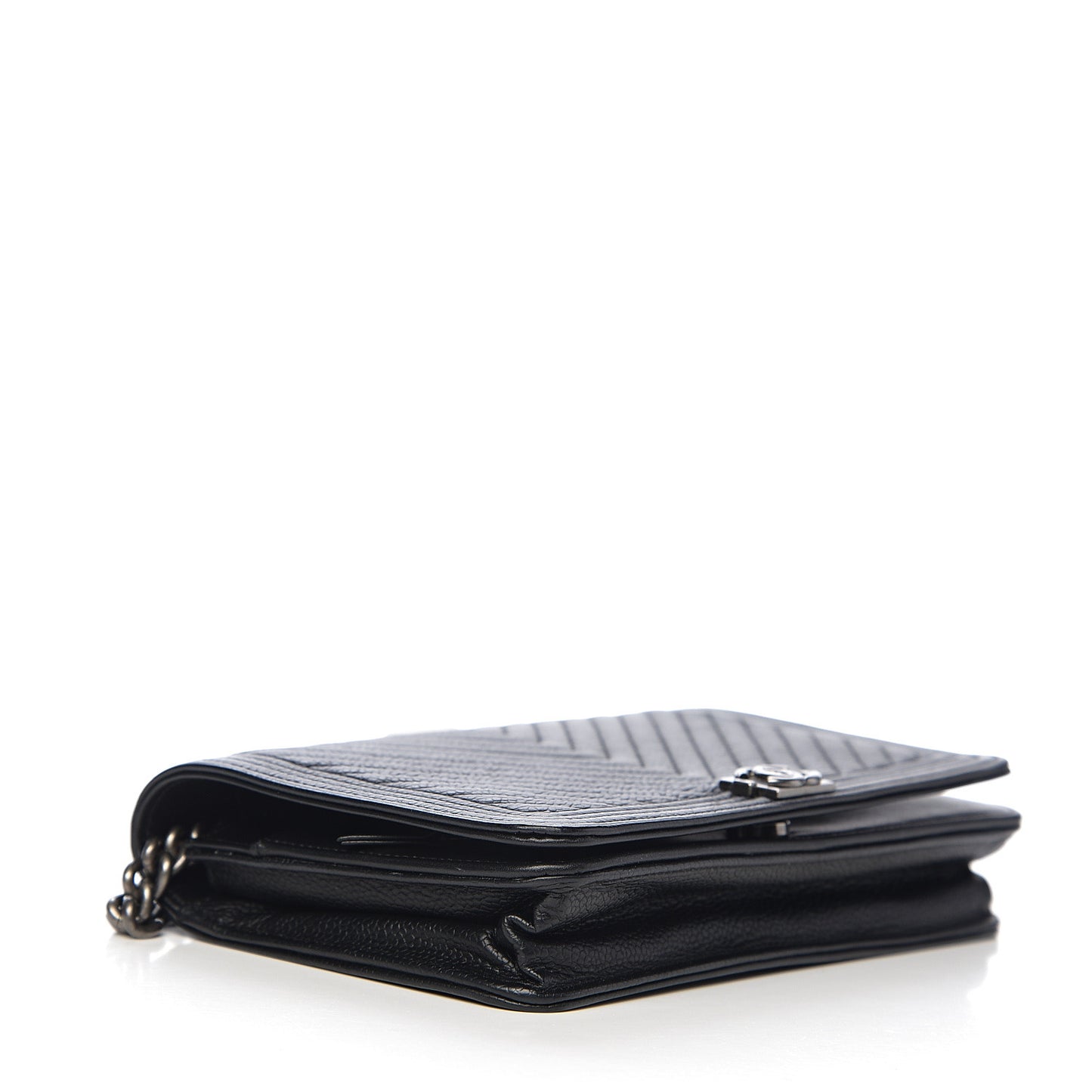 Grained Calfskin Chevron Quilted Boy Wallet On Chain WOC Black