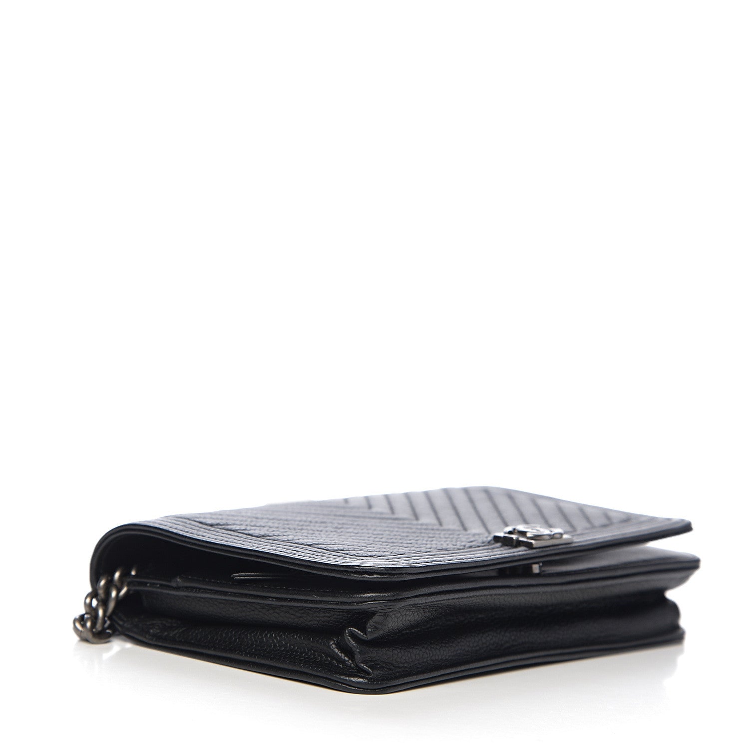Chanel Grained Calfskin Chevron Quilted Boy Wallet On Chain WOC Black 3 of 14