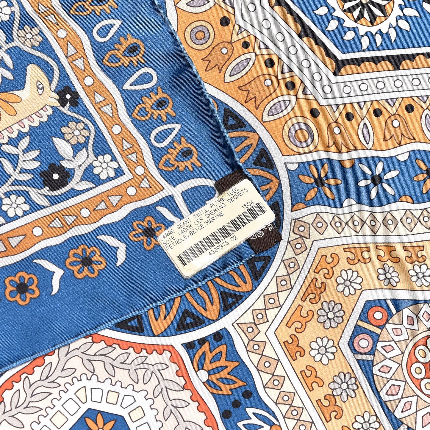 Silk Les Chemins Secrets Scarf 140 Petrole Beige Marine