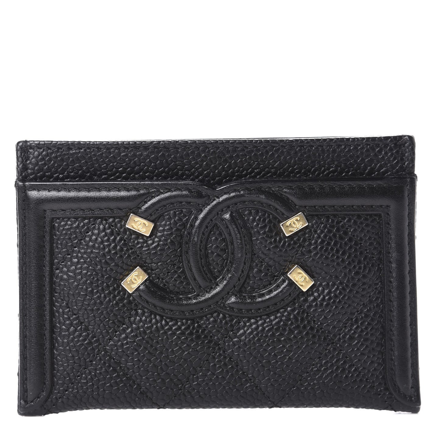 Caviar Quilted Filigree Card Holder Black