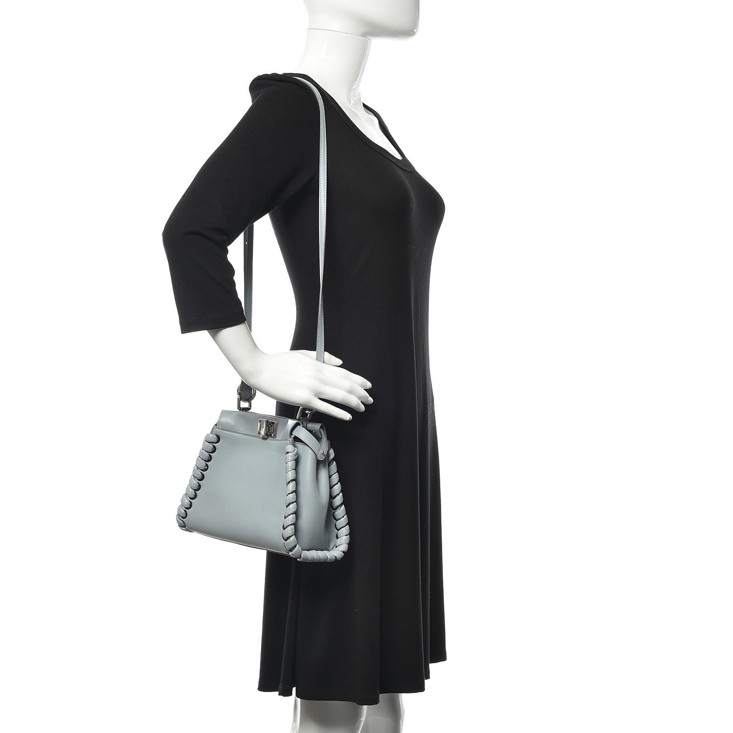 Fendi Nappa Lace Up Mini Peekaboo Iconic Satchel Azzurro Polvere 2 of 13