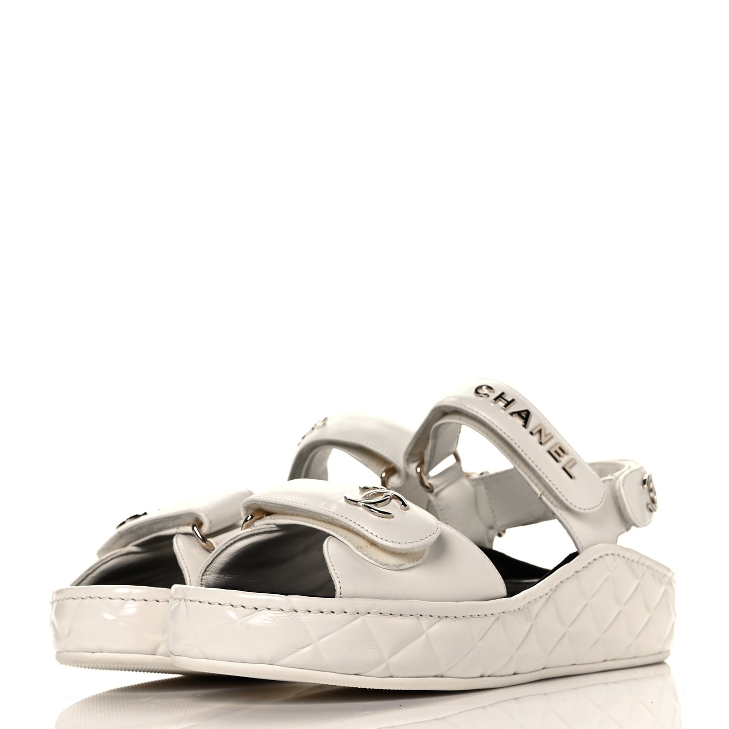 Shiny Calfskin Logo Platform Sandals 38 Ivory