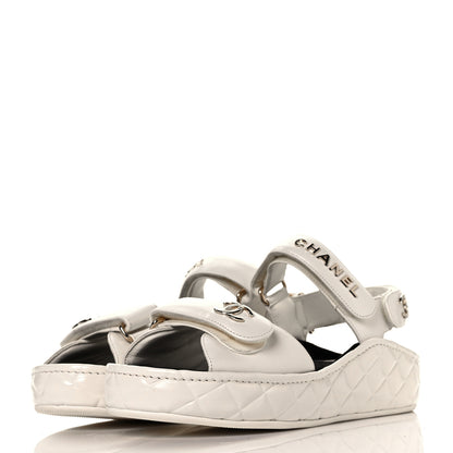Chanel Shiny Calfskin Logo Platform Sandals 38 Ivory 3 of 10
