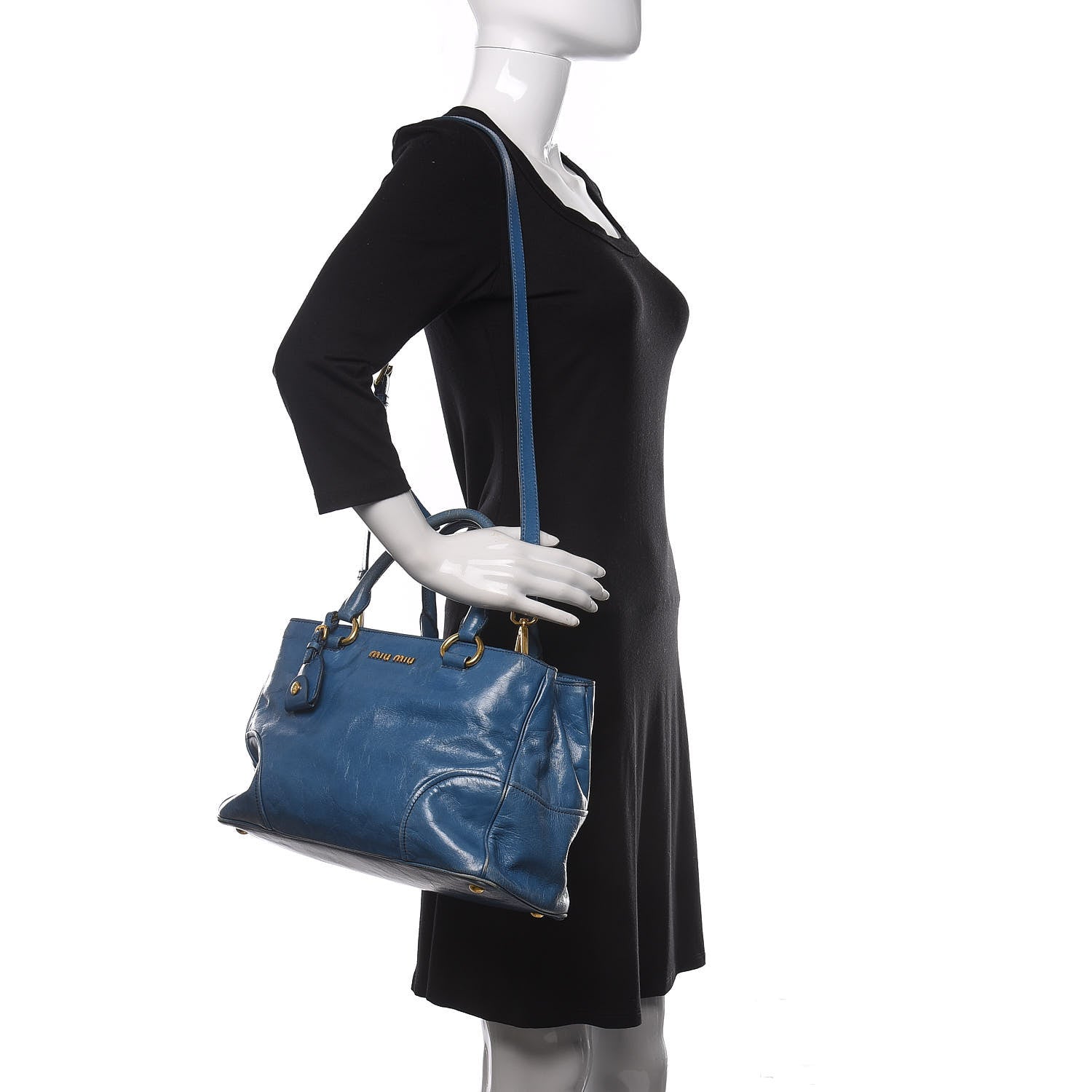 Miu Miu Vitello Shine Top Handle Satchel Laguna 2 of 9