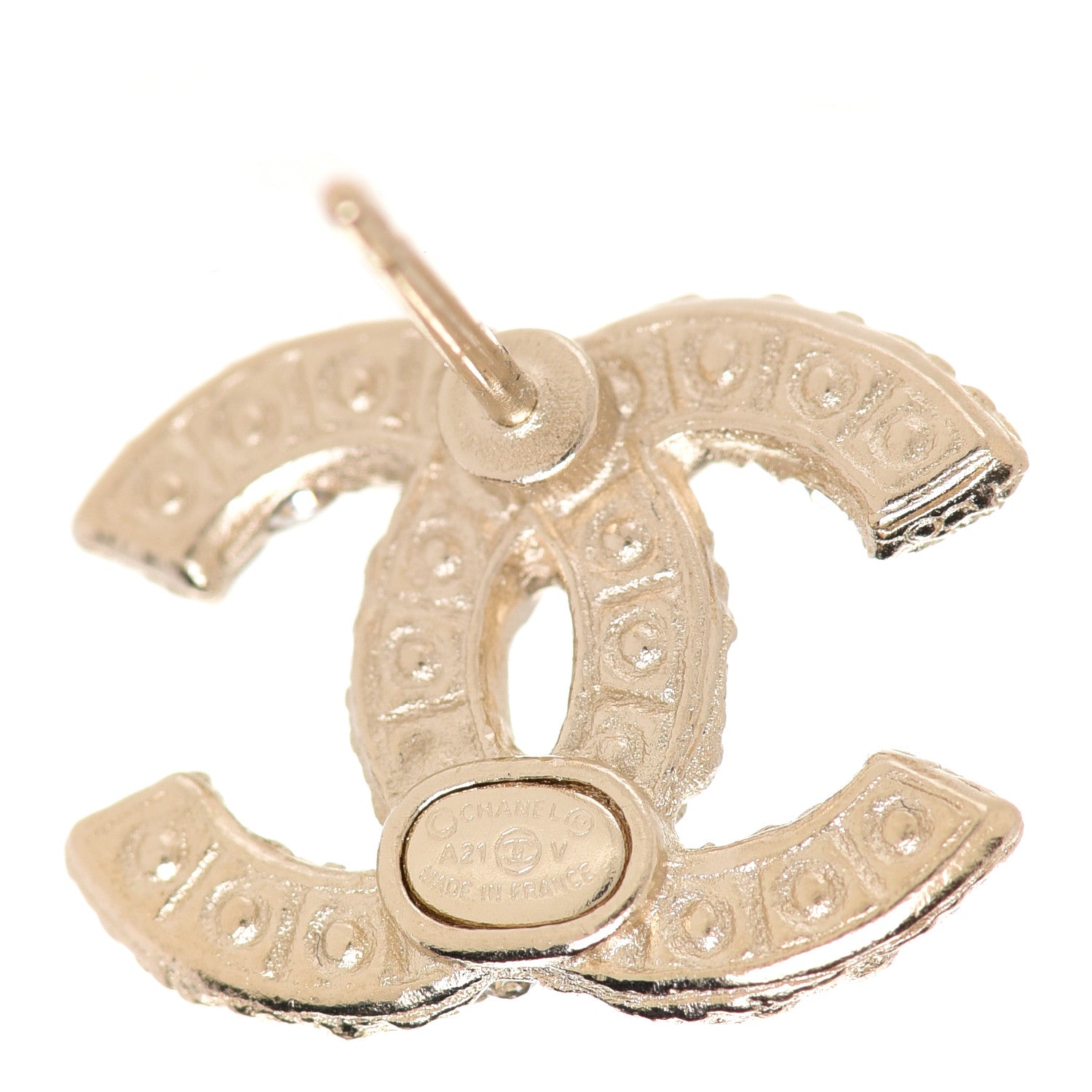 Chanel Pearl Crystal CC Earrings Light Gold 4 of 5