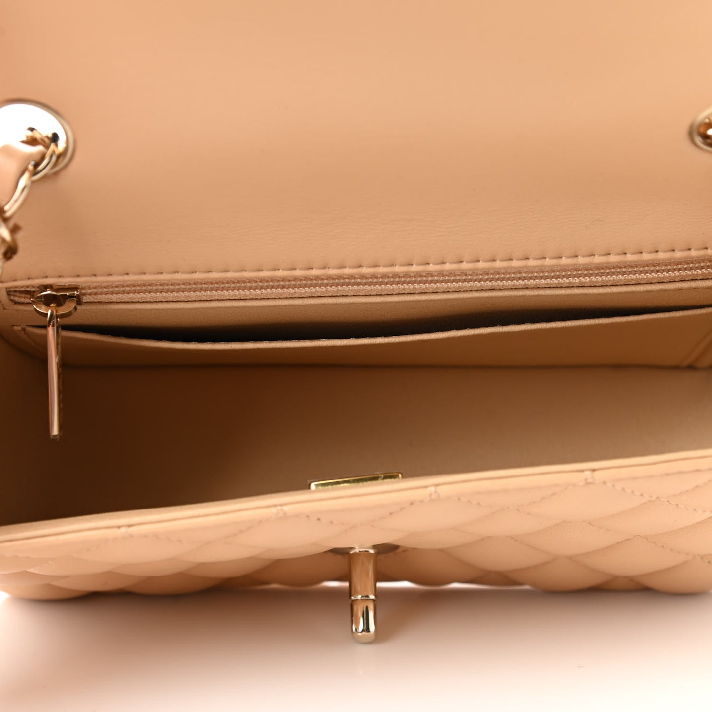 Lambskin Quilted Mini Rectangular Flap Beige