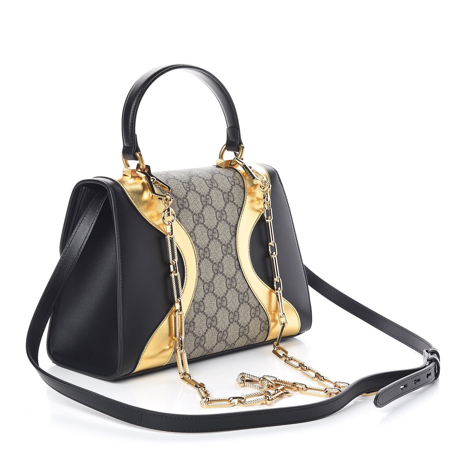 Gucci GG Supreme Monogram Small Osiride Top Handle Bag Black Gold 4 of 11