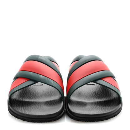 Gucci Rubber Web Womens Criss Cross Slide Sandals 40 Green Red 3 of 10