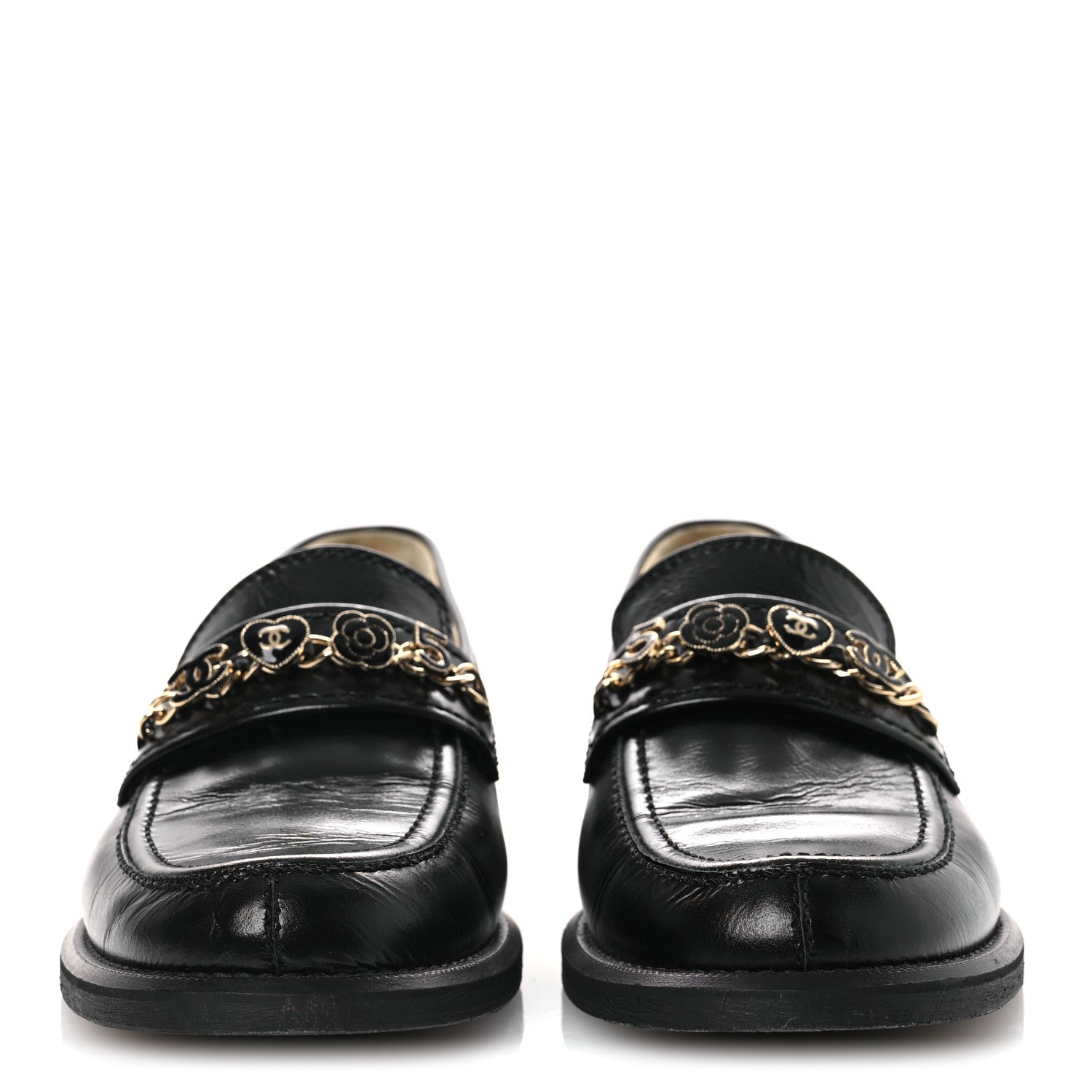シャネル★ Chanel Calfskin Enamel Charms Mocassin Loafers 39.5 Black 1815613