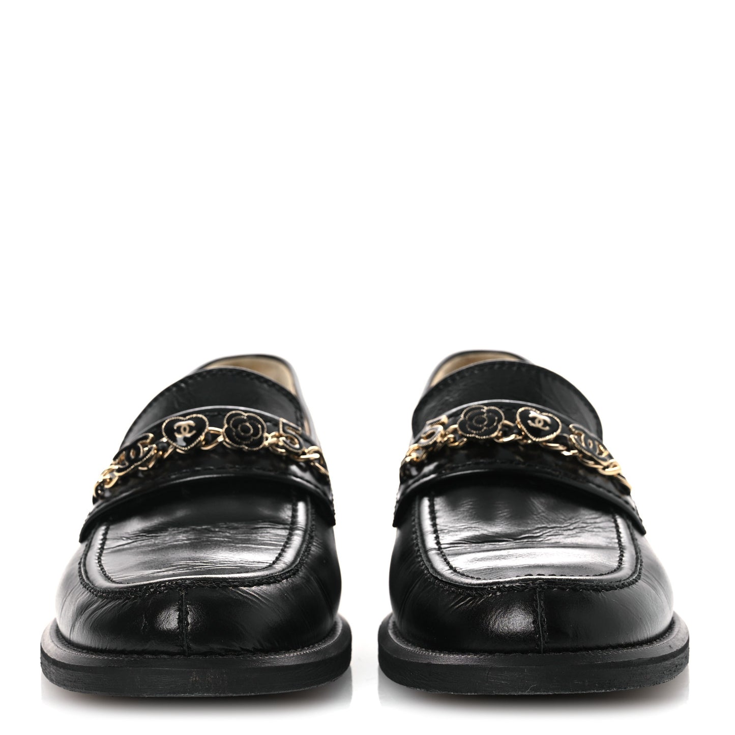 Calfskin Enamel Charms Mocassin Loafers 39.5 Black