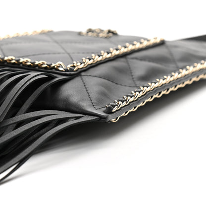 Chanel Calfskin Quilted Fringe Small Shopping Bag Black 10 of 11