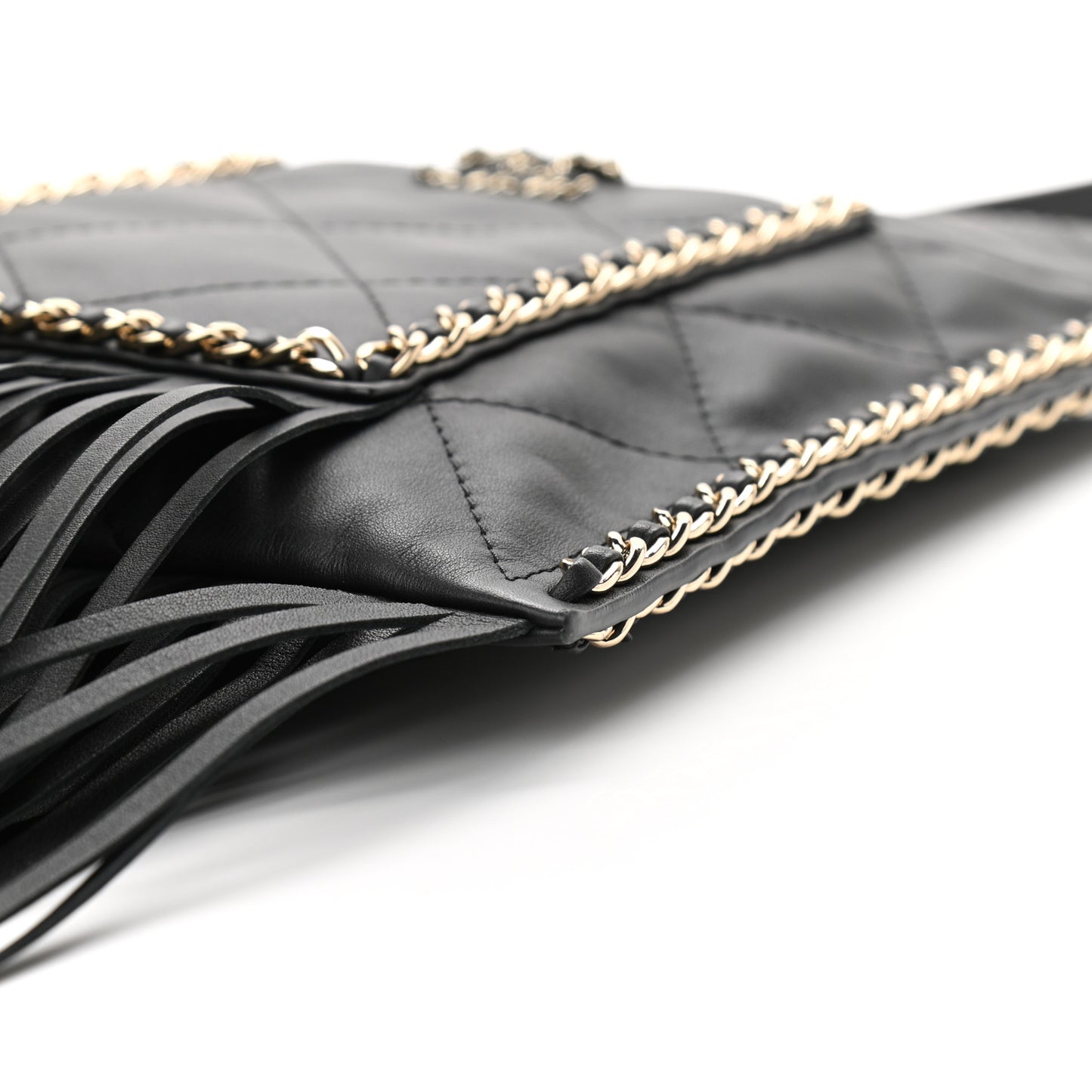 Calfskin Quilted Fringe Small Shopping Bag Black