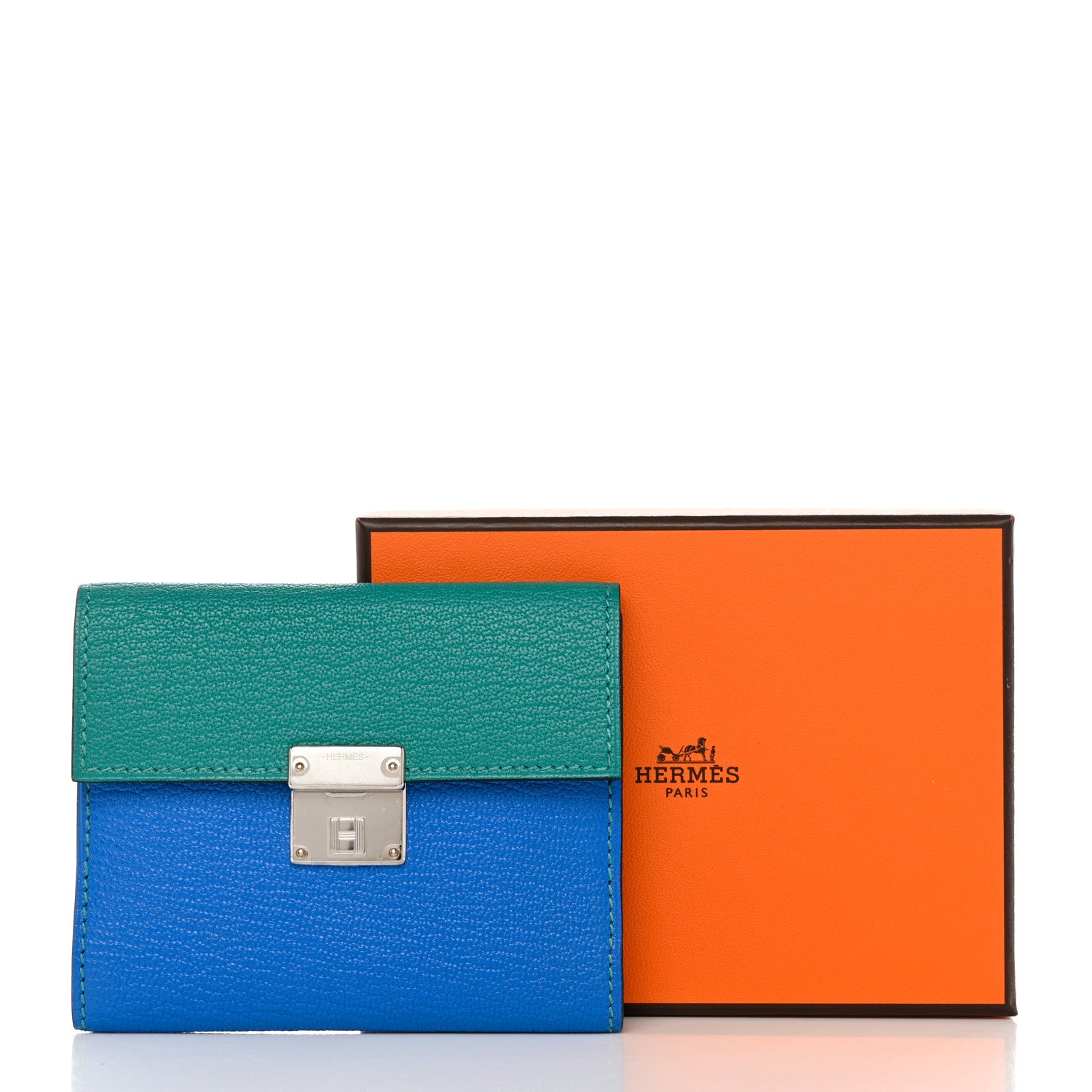 Hermes Chevre Mysore Mini Clic Card Holder Bleu Hydra Vert Verone 9 of 9