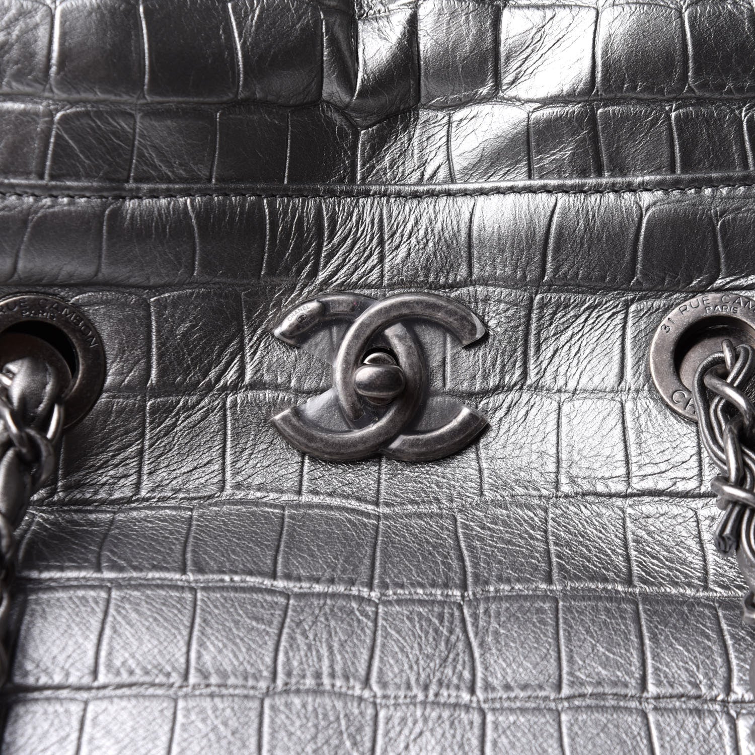 Chanel Calfskin Crocodile Embossed Large Shopping Tote Silver 7 of 11