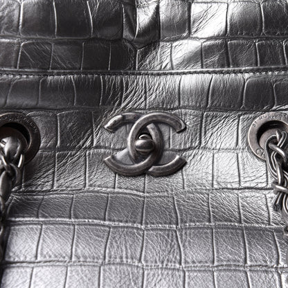 Chanel Calfskin Crocodile Embossed Large Shopping Tote Silver 7 of 11