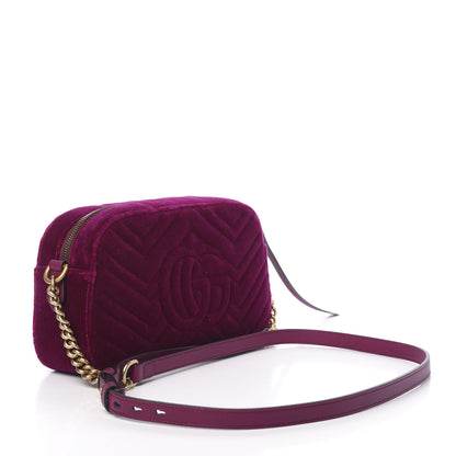 Gucci Velvet Matelasse Small GG Marmont Chain Shoulder Bag Fuchsia Violet Cyclamen 3 of 10