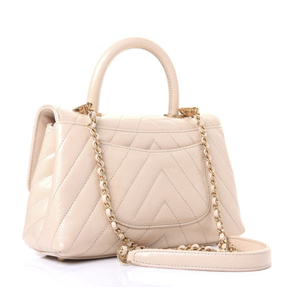 Chanel Calfskin Chevron Quilted Mini Coco Handle Flap Beige 4 of 20