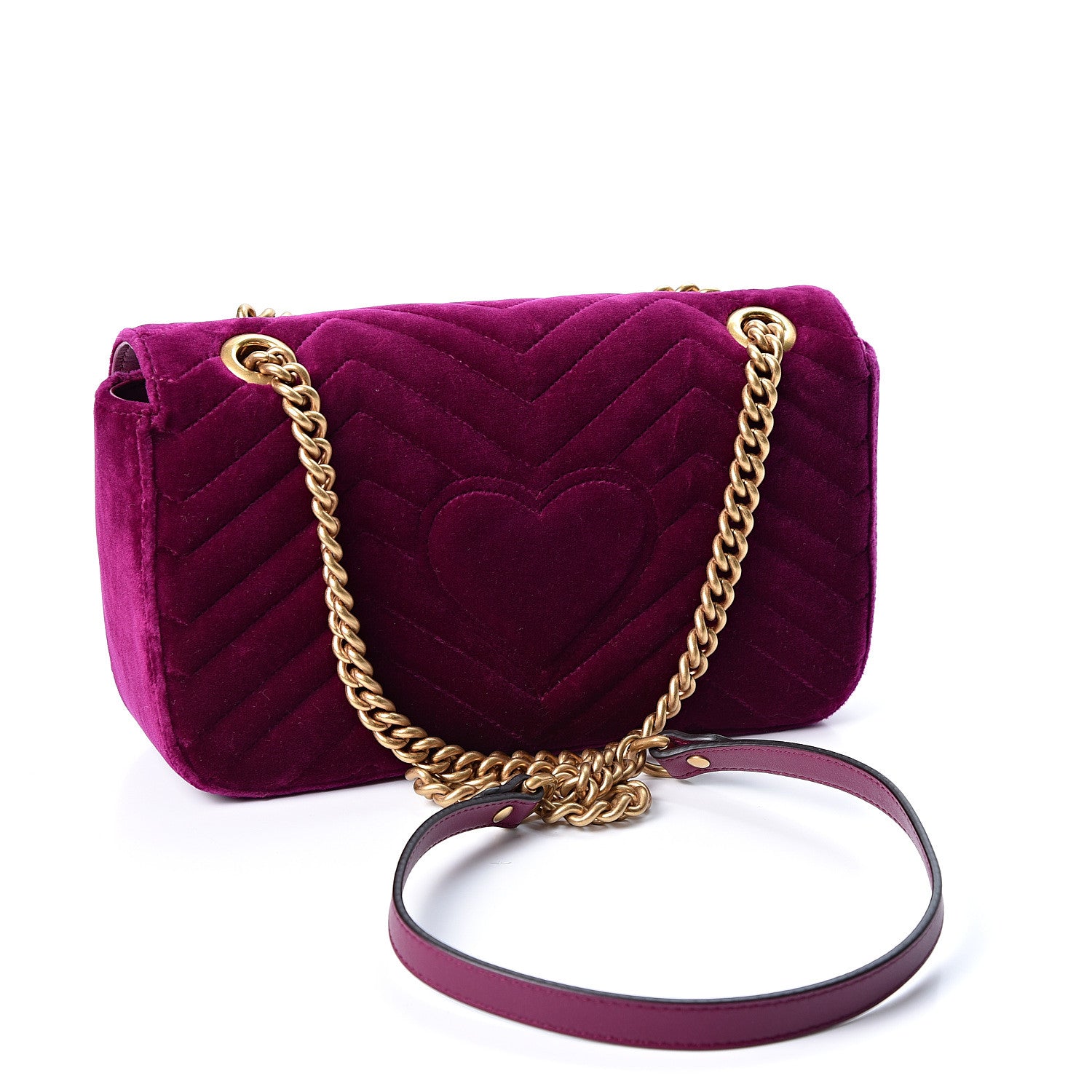 Gucci Velvet Matelasse Embroidered Small GG Marmont Shoulder Bag Fuchsia Violet Cyclamen 2 of 9